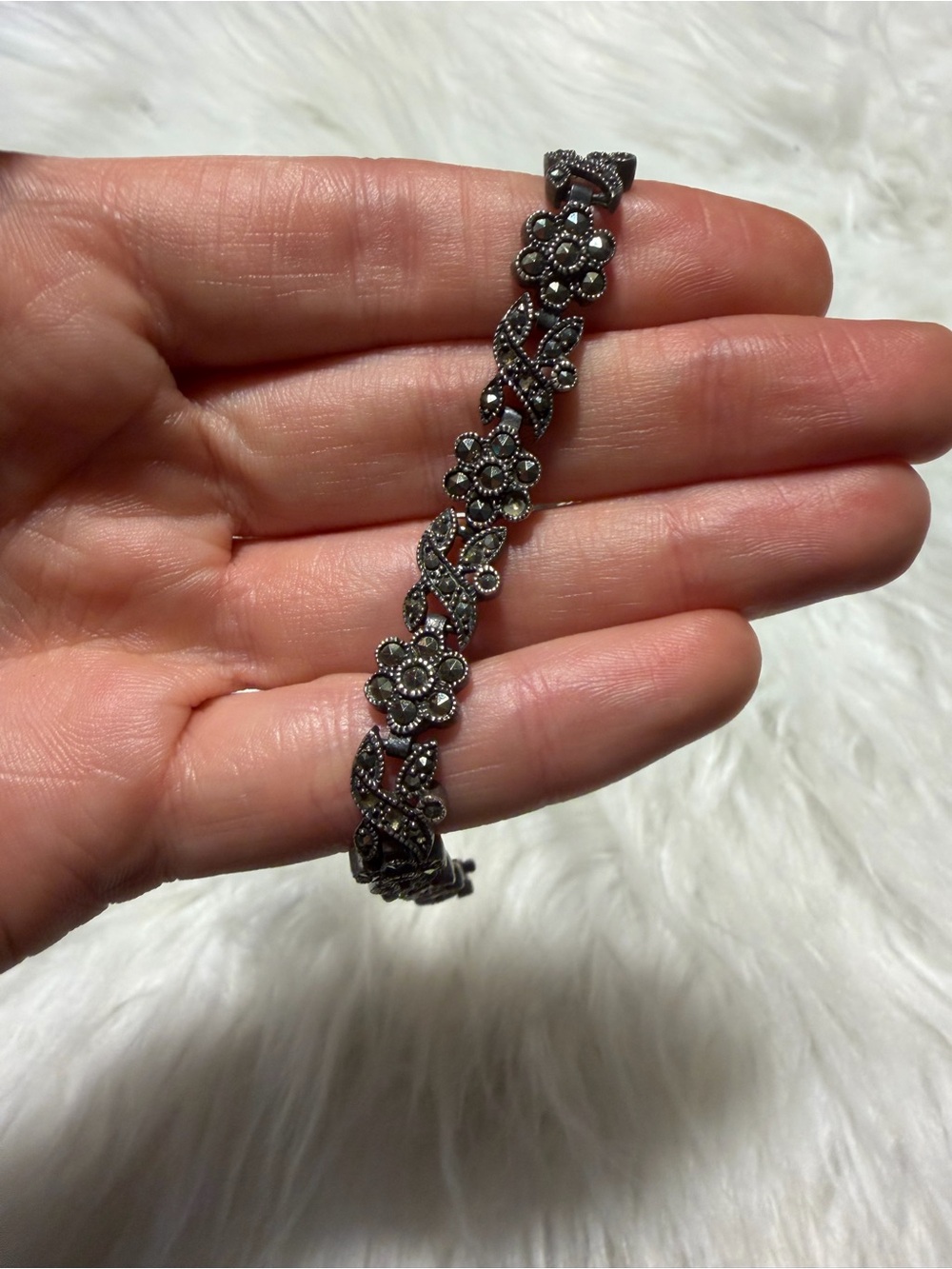 Classic Floral Marcasite Bracelet - Silver-Tone
